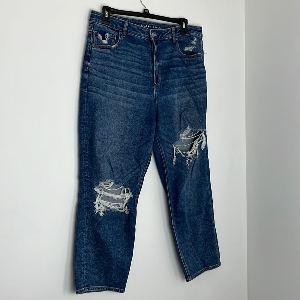 American Eagle distressed mom straight jeans